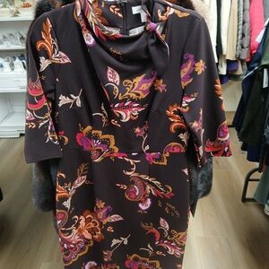 Liz Claiborne Multicolor Floral Dress with Scarf Detail